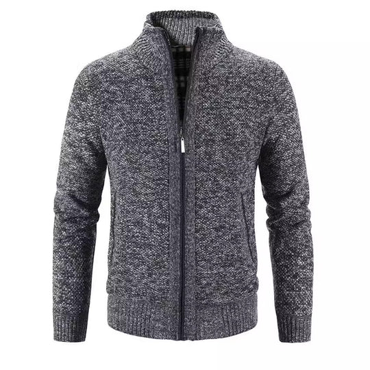 Herren Strickjacke mit strukturiertem Muster und hohem Stehkragen Heidi-Mode