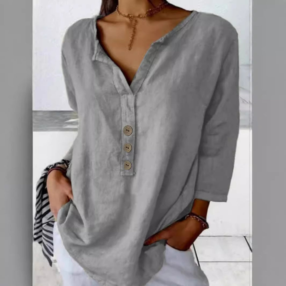 Damen Lässig geschnittenes Blusenshirt mit Knopfleiste Heidi-Mode