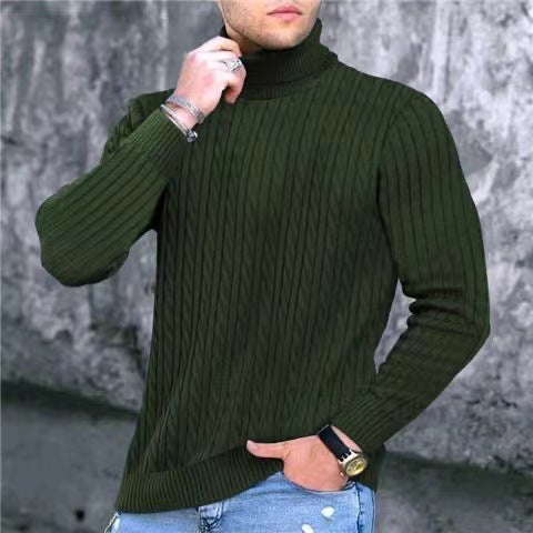 Herren Strickpullover mit modernem Rippmuster und hohem Kragen Heidi-Mode