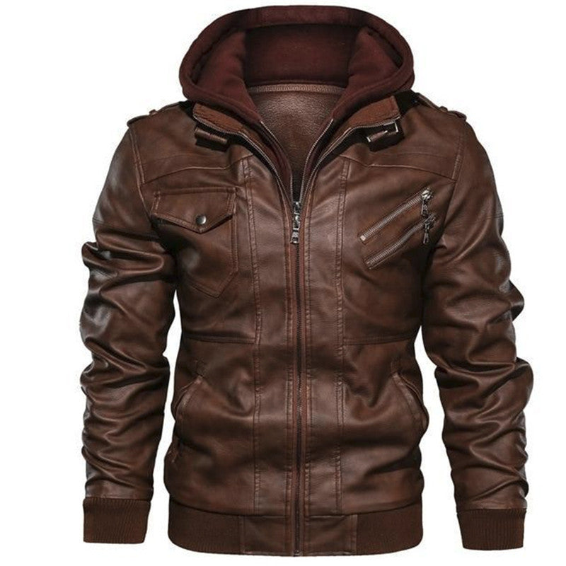 Herren Bikerjacke im Vintage-Look mit abnehmbarer Kapuze und vielseitigen Taschen Heidi-Mode