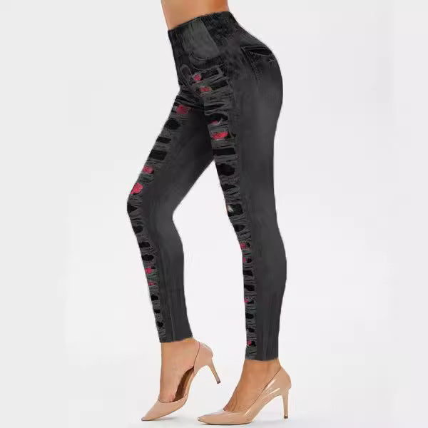 Damen Leggings mit coolen Destroyed-Details und hohem Bund Heidi-Mode