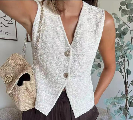 Damen Ärmellose Weste mit dekorativen Knöpfen und feiner Struktur Heidi-Mode