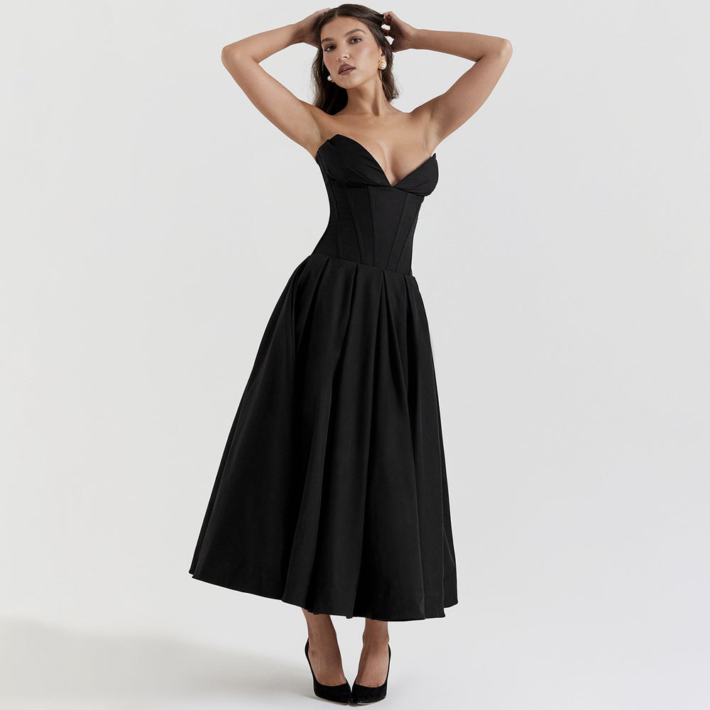 Damen Hochwertiges Abendkleid mit tailliertem Oberteil und voluminösem Rock Heidi-Mode