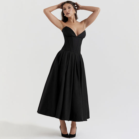 Damen Hochwertiges Abendkleid mit tailliertem Oberteil und voluminösem Rock Heidi-Mode