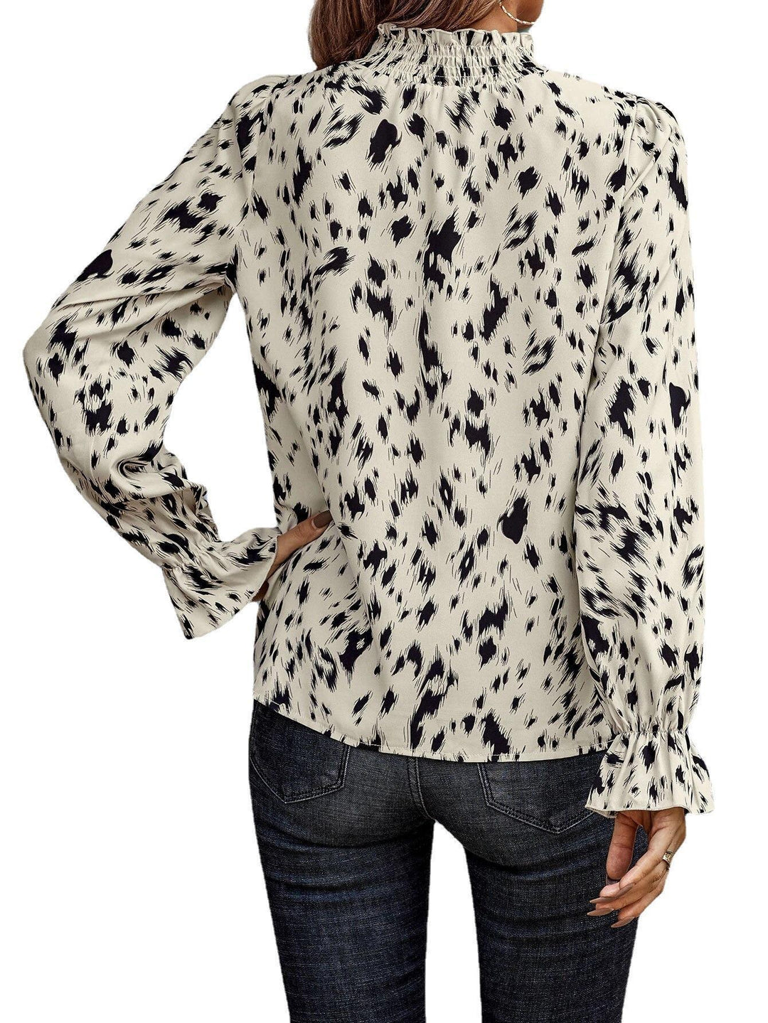 Damen Modische Bluse mit Rüschensaum und Animal-Print Heidi-Mode