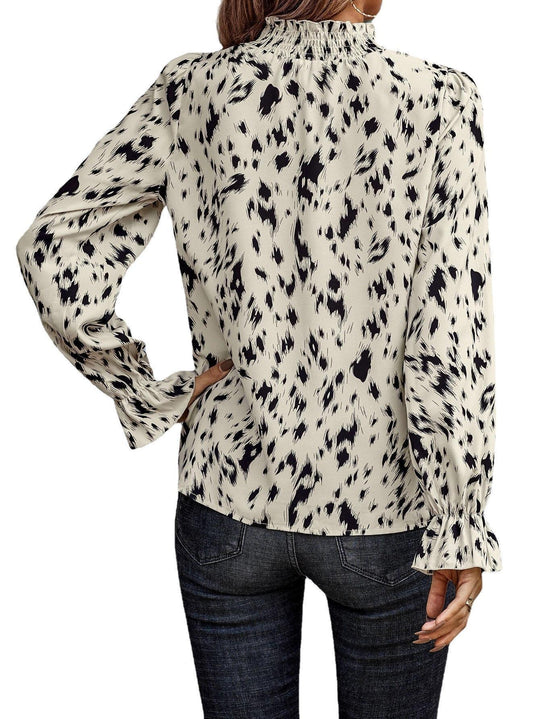 Damen Modische Bluse mit Rüschensaum und Animal-Print Heidi-Mode