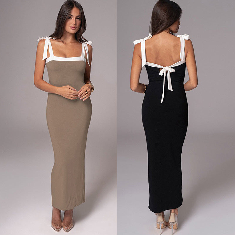 Damen Figurbetontes Maxikleid mit verstellbaren Schultern und elegantem Ausschnitt Heidi-Mode