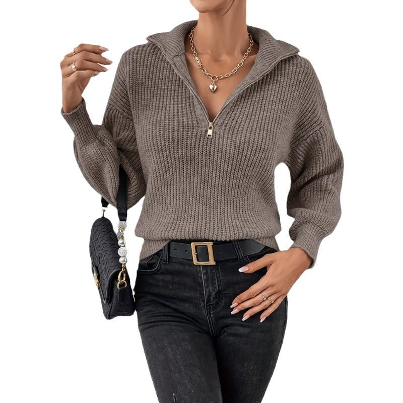 Damen modischer Pullover mit hochgeschlossenem Kragen und Reißverschluss Heidi-Mode