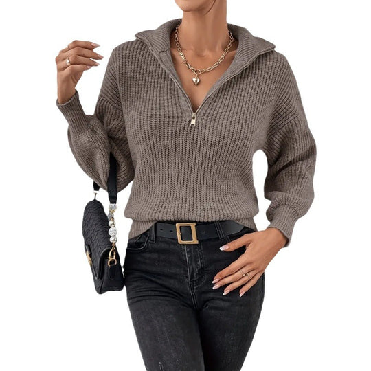 Damen modischer Pullover mit hochgeschlossenem Kragen und Reißverschluss Heidi-Mode