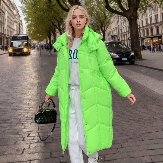 Damen lange isolierte Pufferjacke mit voluminösem Schnitt und praktischen Eingrifftaschen Heidi-Mode