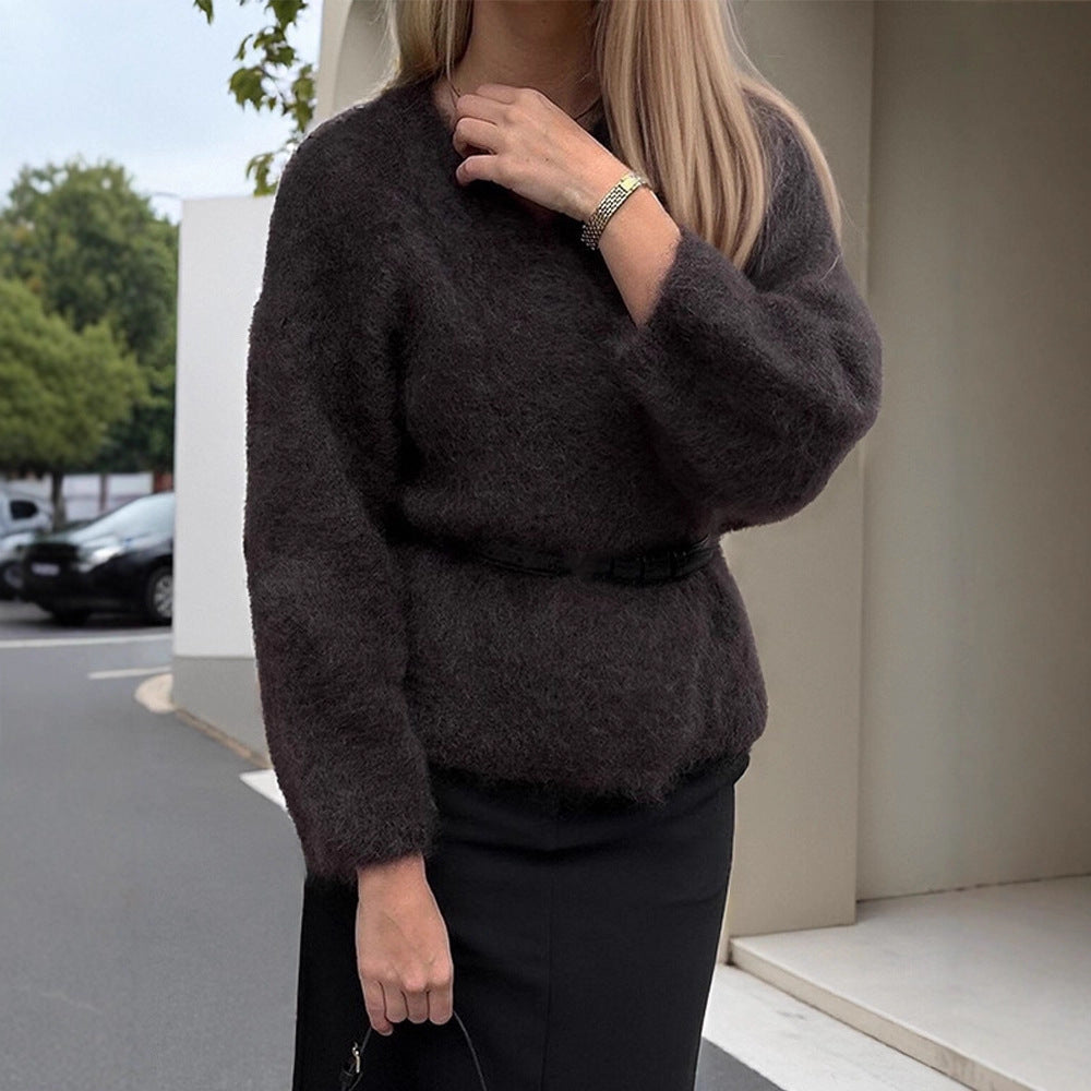 Damen Kuscheliger Pullover mit lässigem Schnitt und tiefem V-Ausschnitt Heidi-Mode