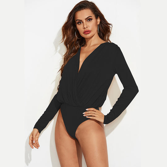 Damen Eleganter Body mit Wickeloptik und Langarm Heidi-Mode