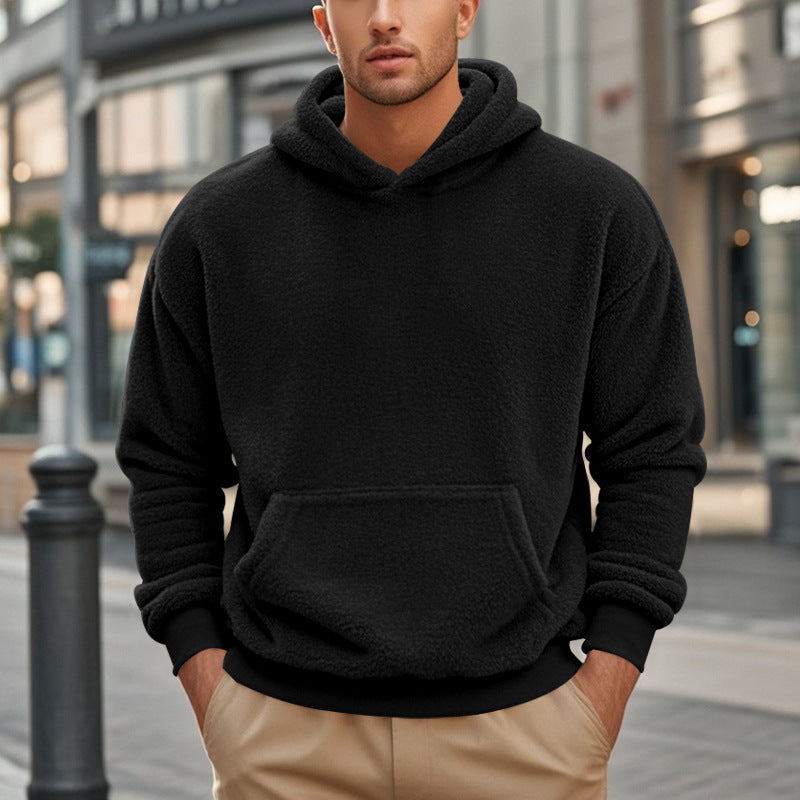 Herren Hoodie aus kuscheligem Teddy-Fleece mit Kängurutasche und breiten Bündchen Heidi-Mode