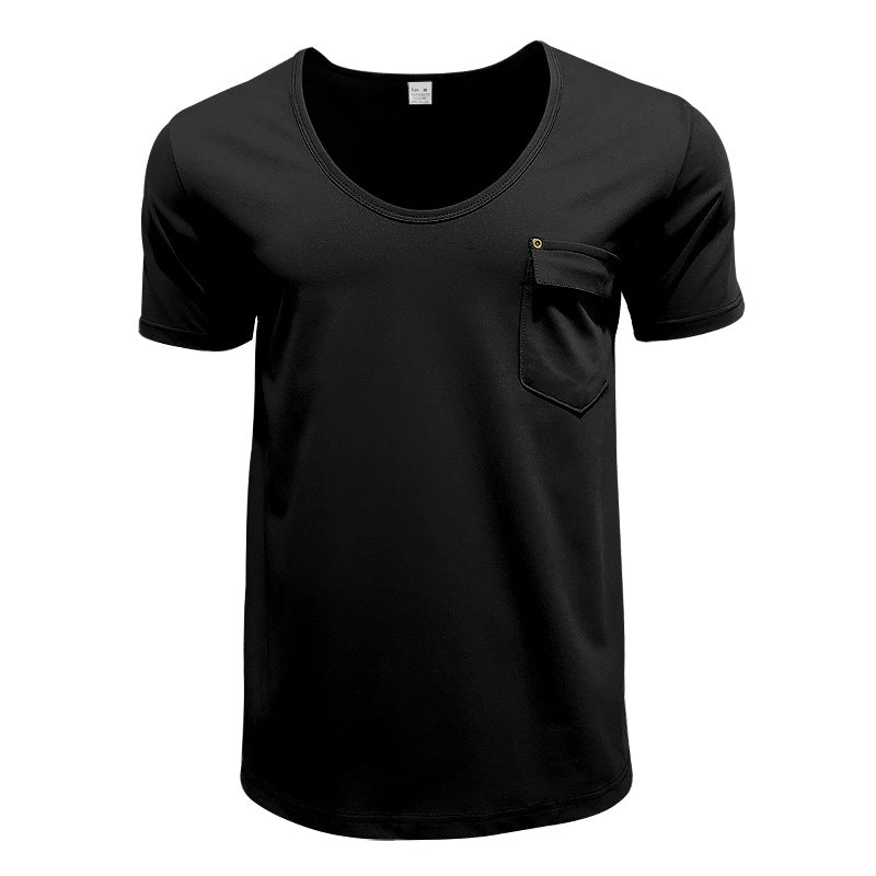 Herren Basic V-Ausschnitt T-Shirt mit Brusttasche Heidi-Mode