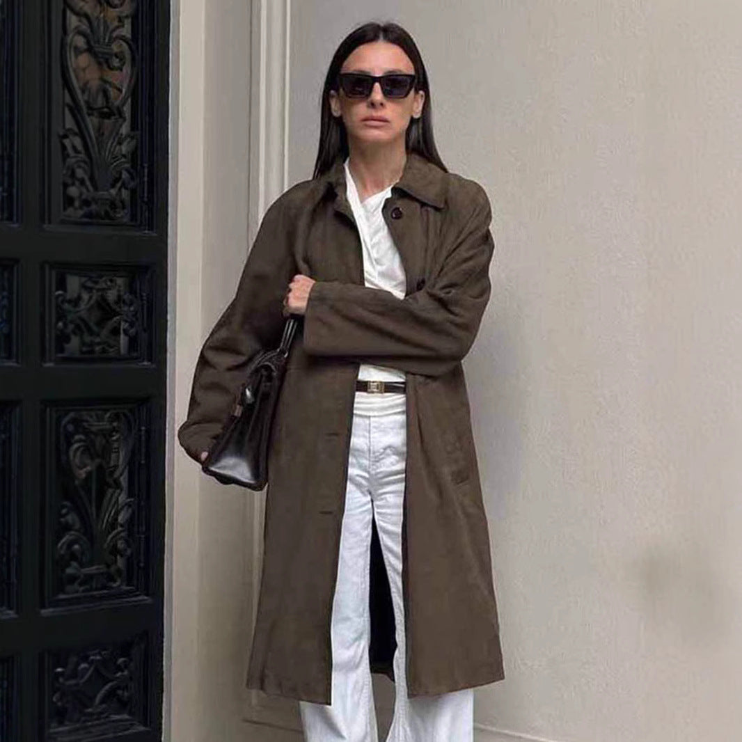 Damen Oversized Trenchcoat im lässigen Stil mit breitem Kragen und praktischen Taschen Heidi-Mode