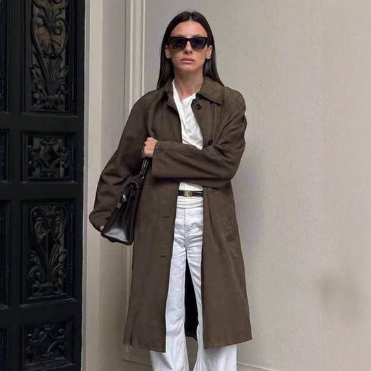 Damen Oversized Trenchcoat im lässigen Stil mit breitem Kragen und praktischen Taschen Heidi-Mode