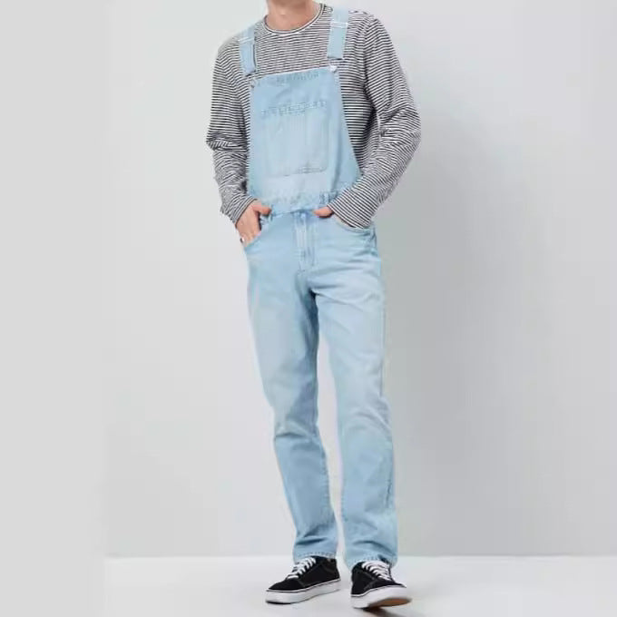 Herren Denim Latzhose im Vintage-Stil mit regulierbaren Trägern und praktischen Taschen Heidi-Mode