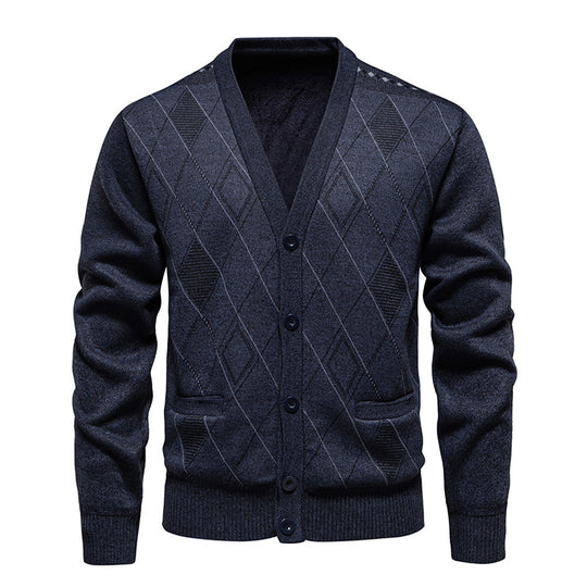 Herren stilvolle Strickjacke mit Rautenmuster Heidi-Mode