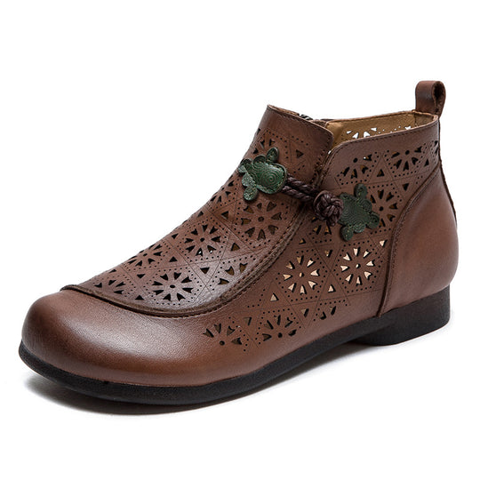 Damen Stiefeletten aus perforiertem Leder mit elegantem Design und praktischem Reißverschluss Heidi-Mode