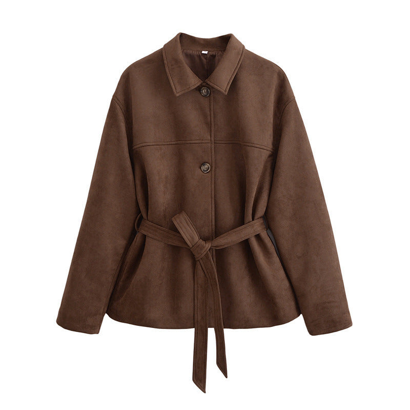 Damen modische Overshirt-Jacke mit Gürtel Heidi-Mode