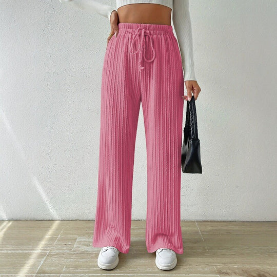 Damen entspannendes Strick-Loungewear-Set mit hoher Taille und weitem Bein Heidi-Mode