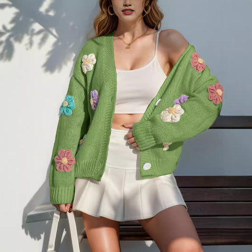 Damen Strickjacke mit floralen Applikationen Heidi-Mode