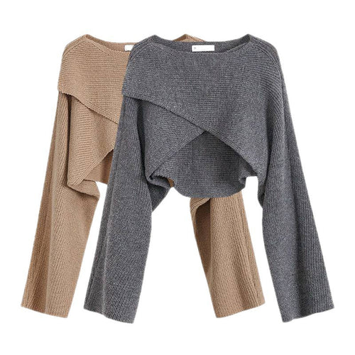 Damen lässiger Cropped-Pullover mit asymmetrischem Schnitt und strukturierter Oberfläche Heidi-Mode