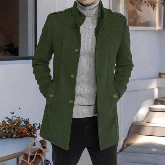 Herren eleganter, mittelschwerer Freizeitmantel mit Stehkragen und seitlichen Taschen Heidi-Mode