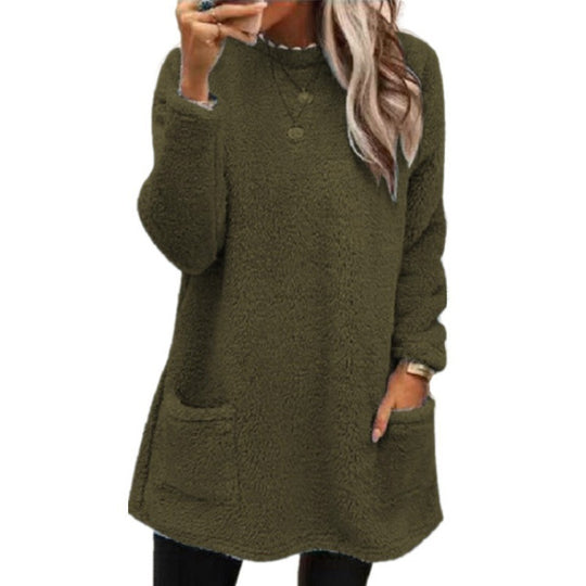 Damen Kuscheliger Fleece-Pullover mit weitem Schnitt und praktischen Taschen Heidi-Mode