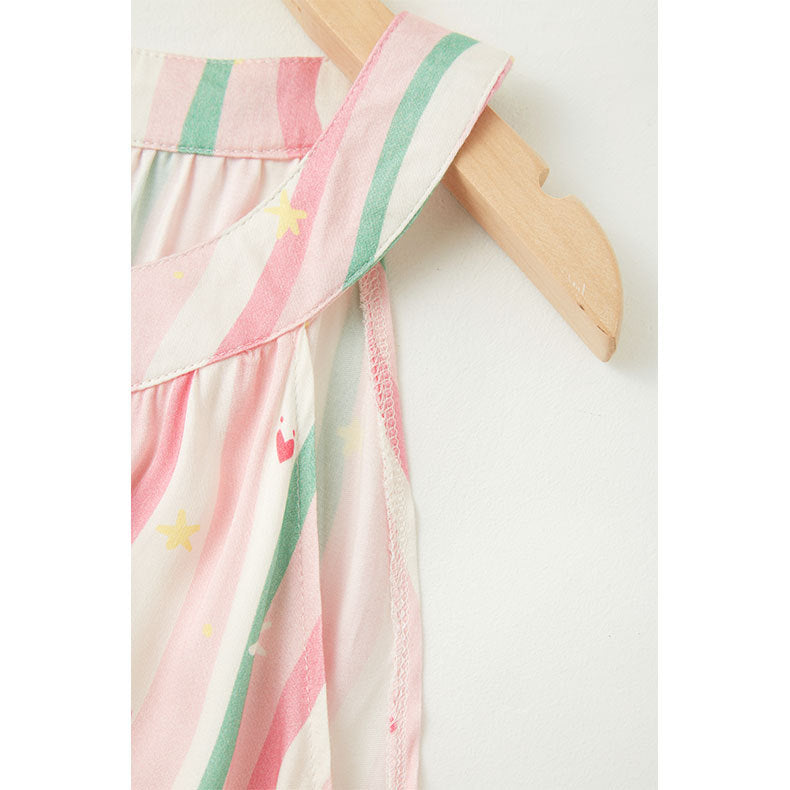 Damen leichtes Nachtkleid mit verspieltem Streifenmuster und fröhlichen Motiven Heidi-Mode