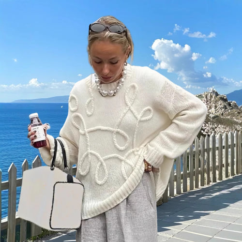 Damen Modischer Strickpullover mit strukturiertem Zopfmuster und lockerer Passform Heidi-Mode