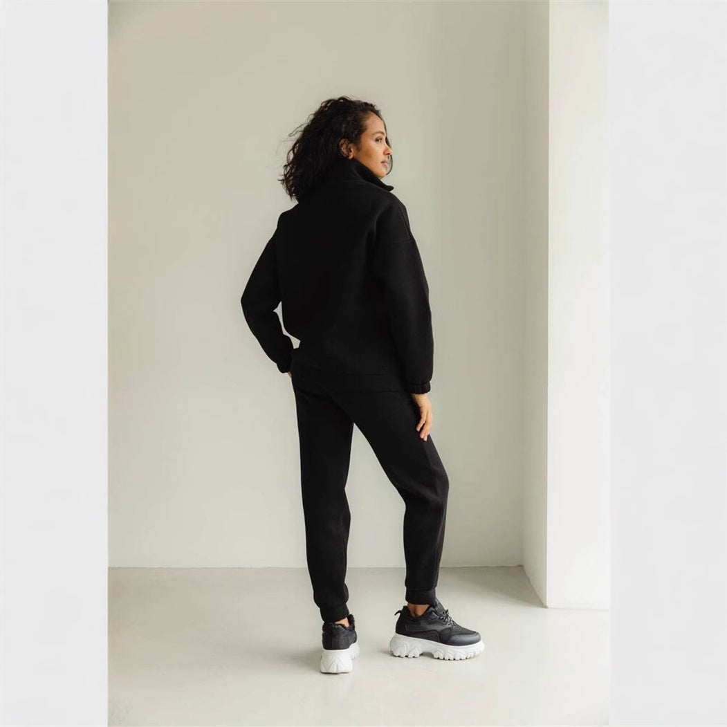 Damen bequeme Fleece-Jacke mit hohem Kragen und praktischen Taschen Heidi-Mode