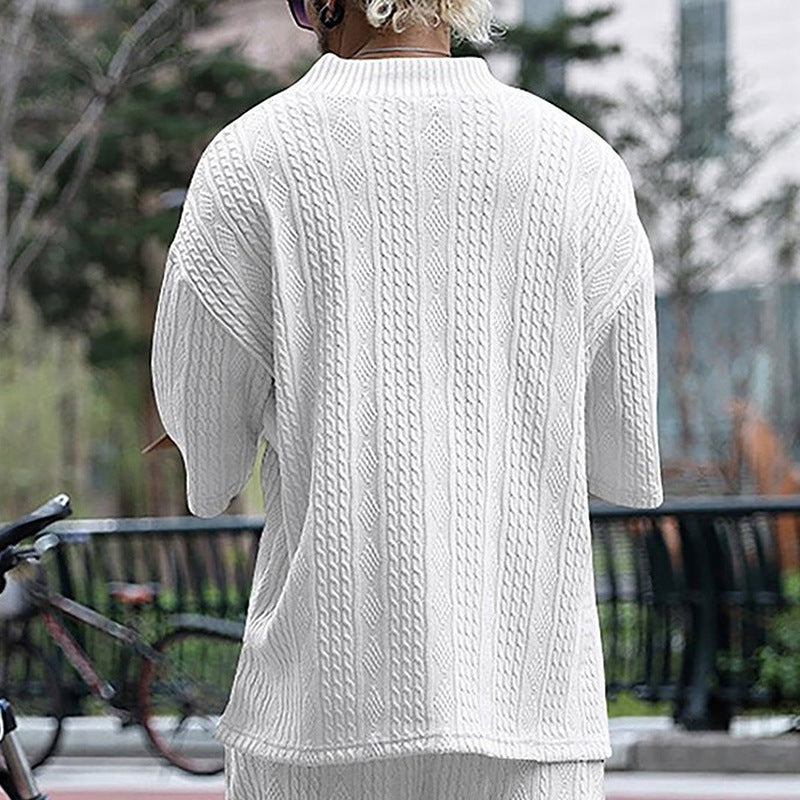 Damen Kurzarm Hemd im Ethno-Stil mit V-Ausschnitt und dekorativem Muster Heidi-Mode