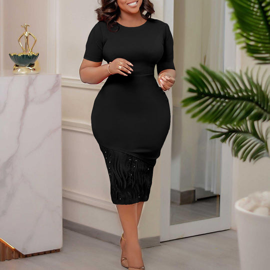 Damen Midi Kleid mit eleganter Spitzenapplikation Heidi-Mode