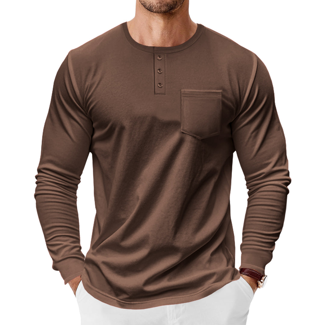 Herren Langarm-Henley-Shirt mit praktischer Brusttasche und modischen Knopfdetails Heidi-Mode