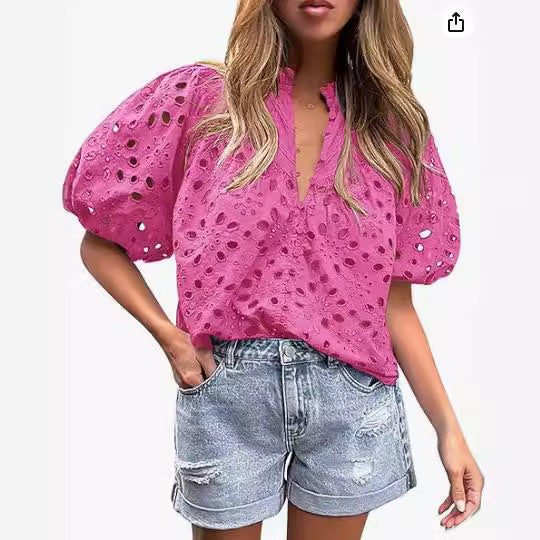 Damen elegante Bluse mit Spitze Heidi-Mode