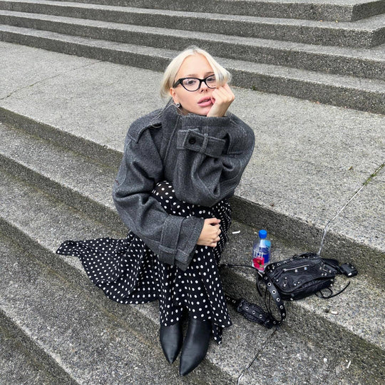 Damen Oversized Wolljacke mit modernem Schnitt und praktischen Taschen Heidi-Mode