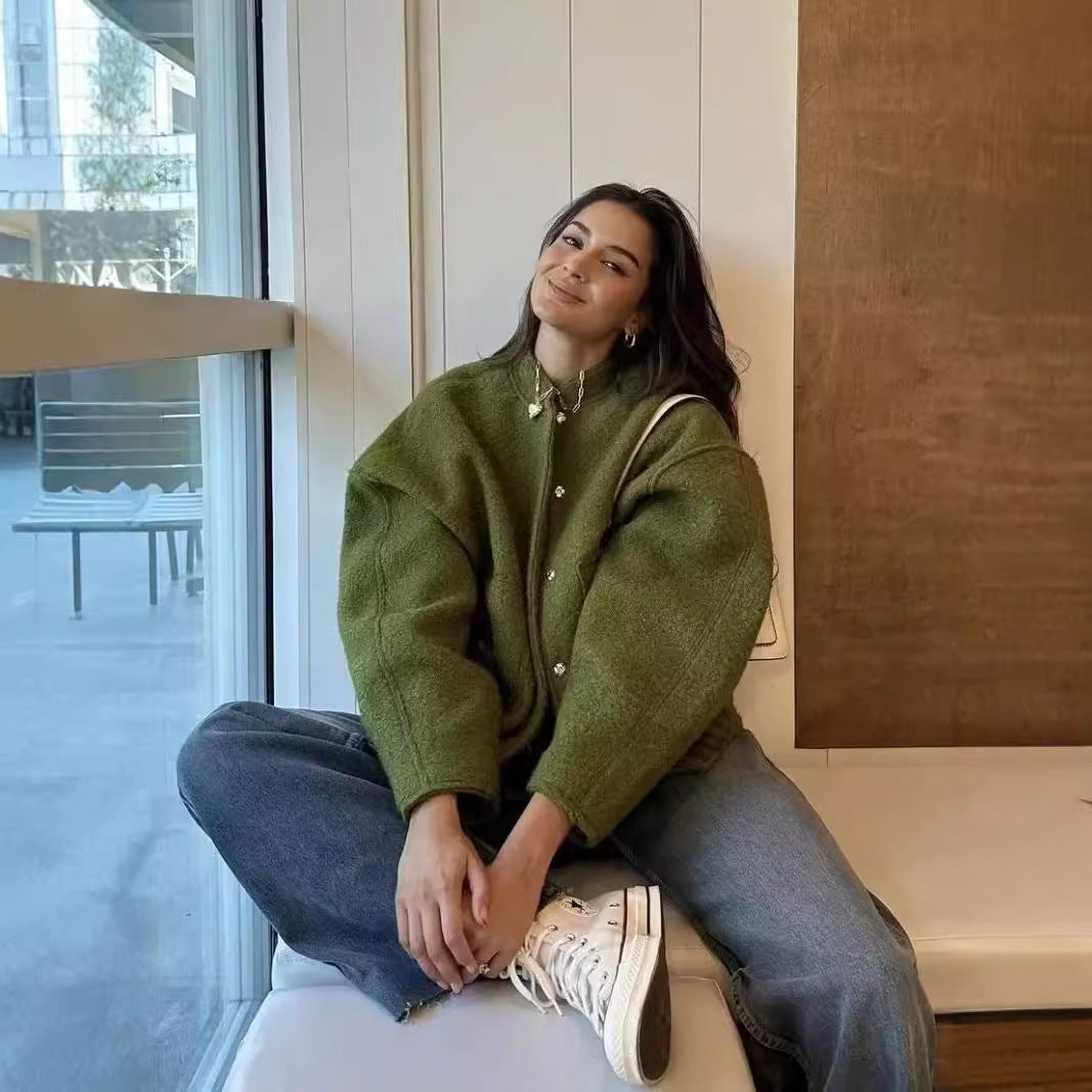 Damen Oversized Wolljacke im schlichten Design Heidi-Mode