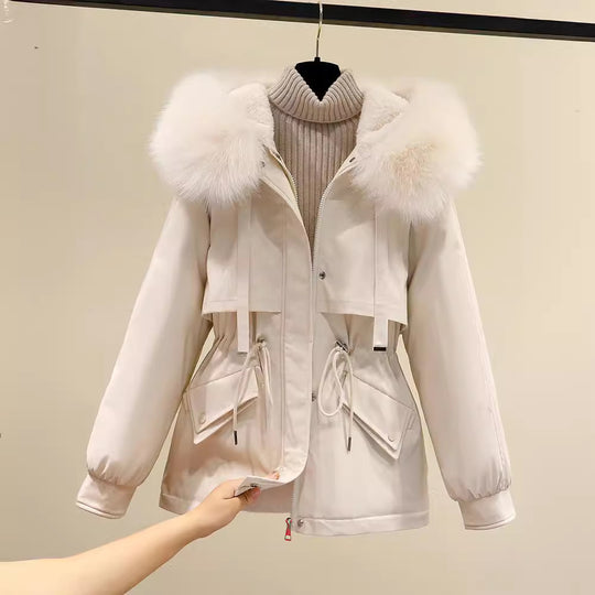 Damen Winterjacke mit funktionalem Reißverschluss und abnehmbarem Kunstpelzkragen Heidi-Mode