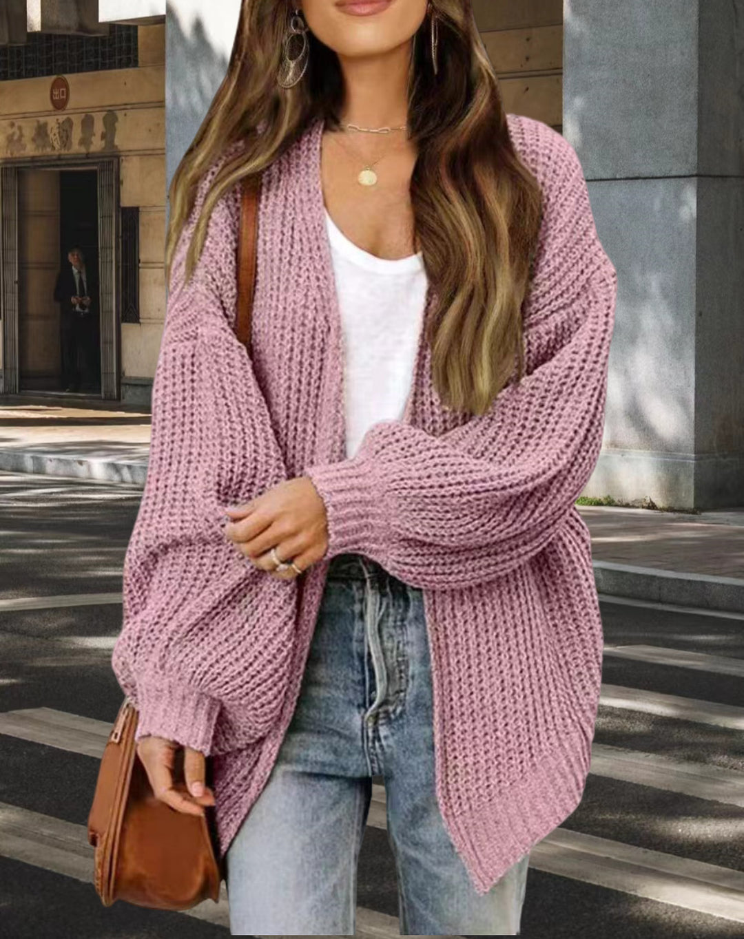 Damen Grobstrick Cardigan mit weitem Schnitt Heidi-Mode