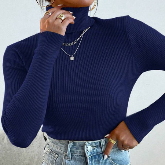 Damen Eleganter Rollkragenpullover mit feiner Rippstruktur Heidi-Mode