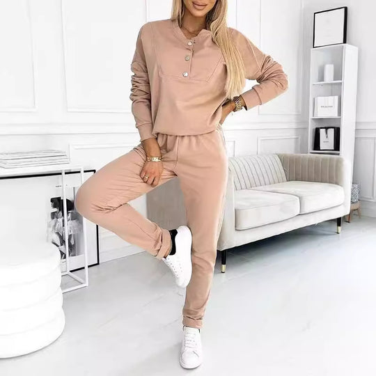 Damen Freizeit-Jogginganzug mit eleganten Knopfdetails Heidi-Mode
