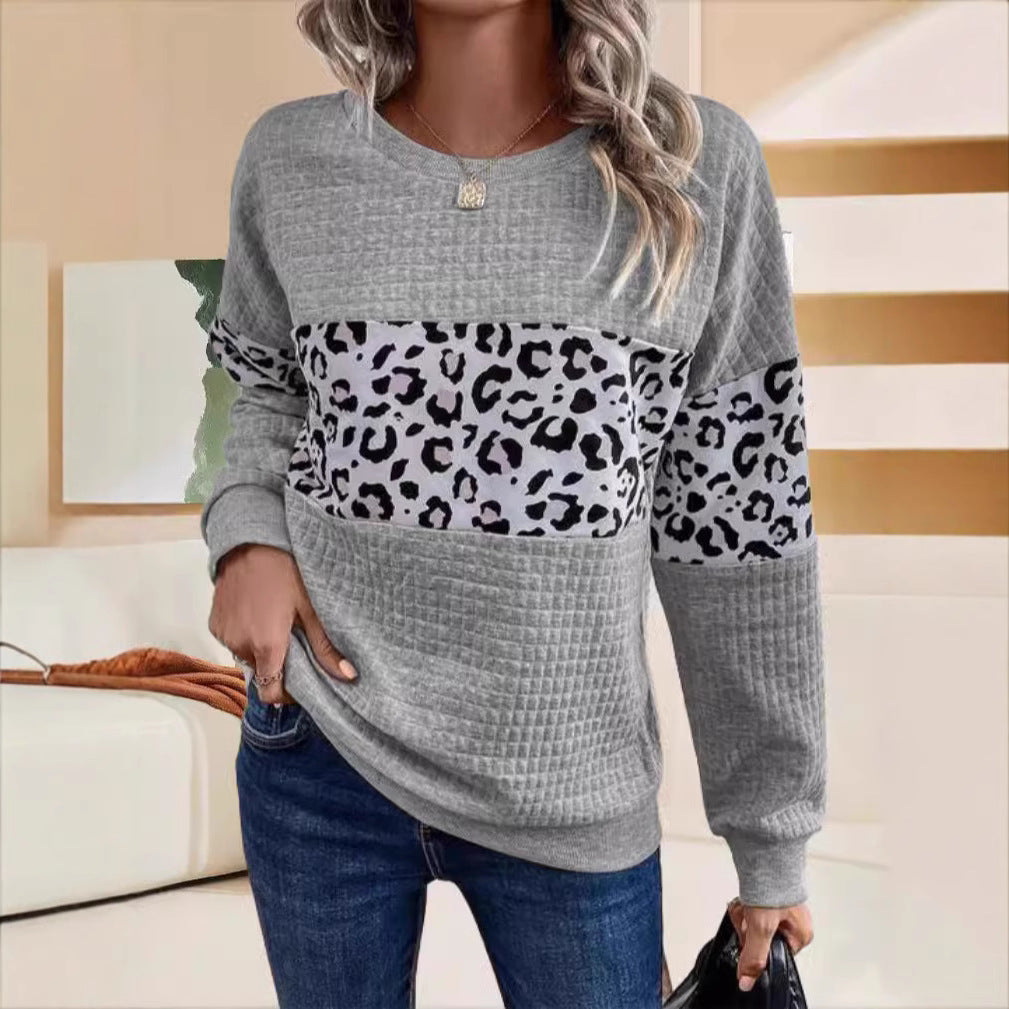 Damen Sweatshirt mit Leopardenmuster und strukturiertem Stoff Heidi-Mode