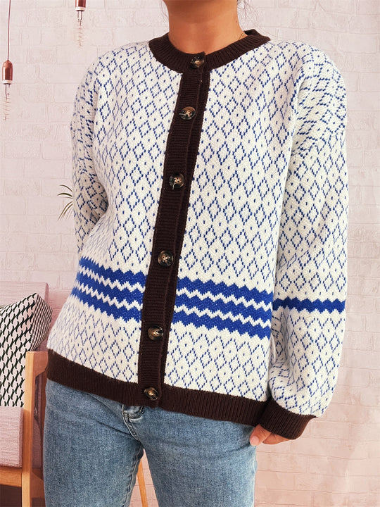 Damen Strickjacke mit vielseitigem Muster und eleganten Knopfdetails Heidi-Mode
