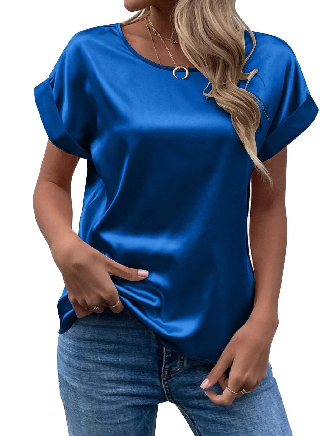 Damen Elegantes Kurzarmshirt aus hochwertigem Satinmaterial Heidi-Mode