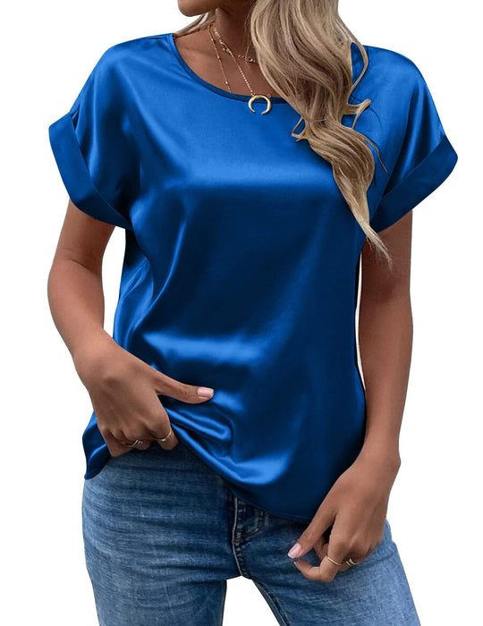 Damen Elegantes Kurzarmshirt aus hochwertigem Satinmaterial Heidi-Mode