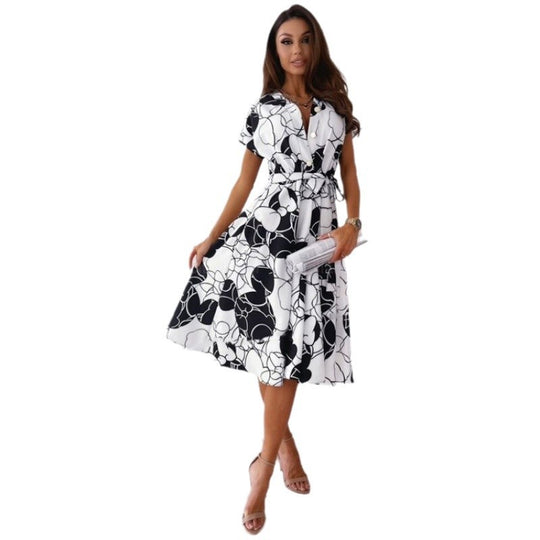 Damen Wickelkleid mit modernem geometrischem Print und Taillengürtel Heidi-Mode