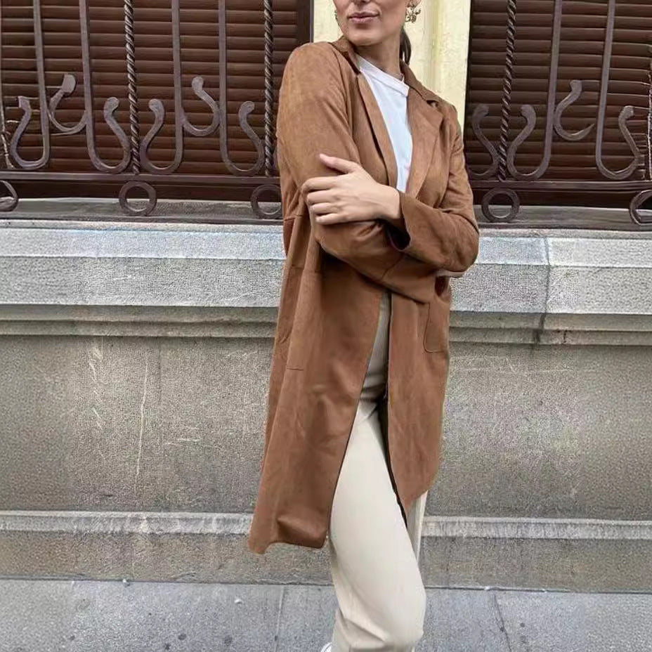 Damen eleganter Longblazer aus weichem Suedine Heidi-Mode