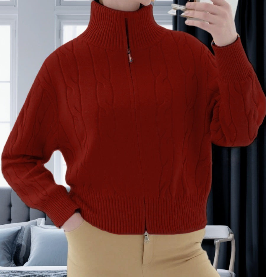 Damen Strickpullover mit hohem Kragen und Reißverschluss Heidi-Mode