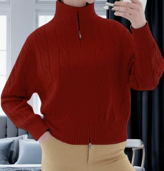 Damen Strickpullover mit hohem Kragen und Reißverschluss Heidi-Mode